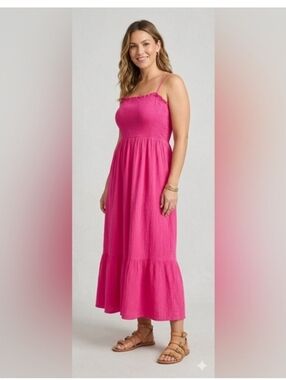 VICI Hot Pink Smocked Gauze Maxi Dress - Small EUC